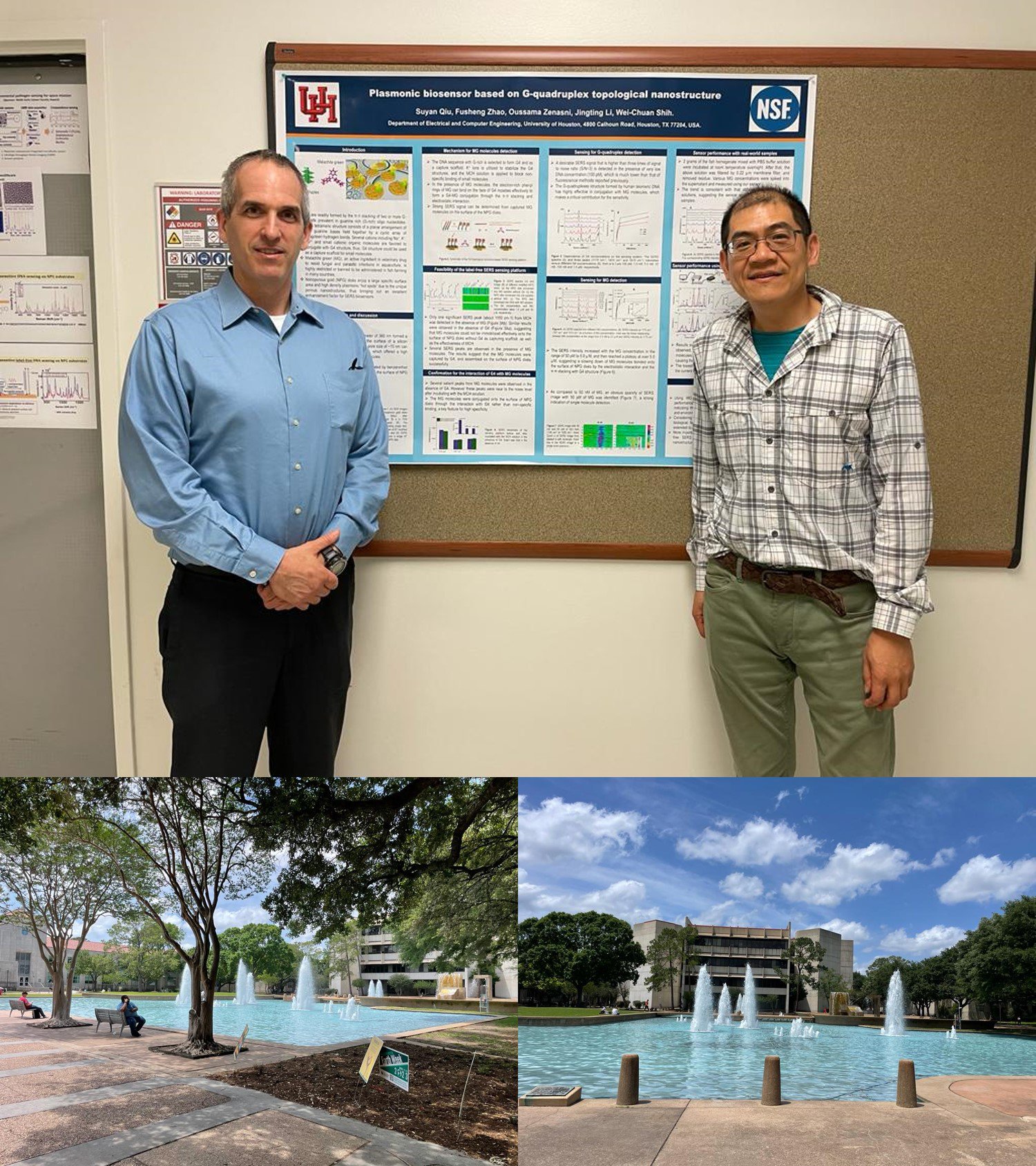 On the last week of April, Prof. Amos Danielli visited in the University of Houston. During his visit, Prof. Danielli met with Prof. Wei-Chuan Shih from the Faculty of Electrical and Computer Engineering and with Prof. Ran An from the Faculty of Biomedical Engineering. 

Prof. Wei-Chuan's research focuses on the development of new technology for biomedicine and portable chem/biosensing, surface-enhanced Raman spectroscopy (SERS), optical imaging, microscopy & spectroscopy, single nanoparticle (exosome, virus) analysis, disease diagnosis by virtual biopsy, N/MEMS/microfluidics, lab-on-a-chip, smartphone microscopy and portable chemical/biological sensor. 

Prof. Ran An's research focuses on the development, clinical translation, and potential commercialization of: 
1. Electrokinetic- and electrochemical-driven microfluidic biosensors for rapid and affordable point-of-care disease diagnostics and monitoring.
2. Organ-on-chip functional assays to facilitate a fundamental understanding of disease pathophysiology, drug testing, and personalized healthcare, with a specific interest in human microcirculatory health.