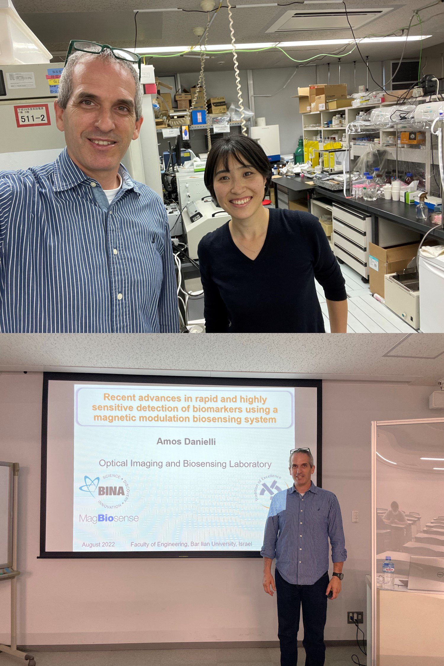 During his visit in Japan, Dr. Amos Danielli met in Tokyo with Dr. Yui Sasaki  from  Prof. Tsuyoshi Minami Lab in the Institute of Industrial Science at the University of Tokyo. Dr. Danielli also gave a talk on "Recent advances in rapid and highly sensitive detection of proteins and specific DNA sequences using a magnetic modulation biosensing system".