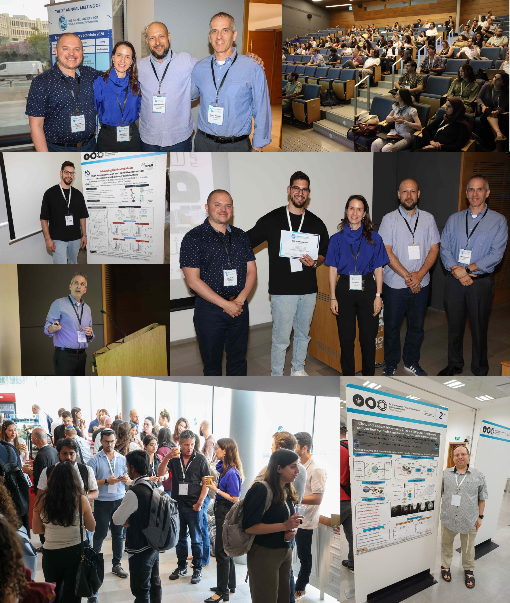 The 2nd Annual Conference of the Israeli Society for Chemical and Biological Sensing (ISBCS) was held on July 7 at the Steinhardt Museum of Natural History, Tel Aviv University. The conference brought together leading researchers, students, clinicians, and industry representatives to discuss recent advances in chemical and biological sensing.

The conference scientific committee included Prof. Amos Danielli (Bar-Ilan University), Prof. Hadar Ben-Yoav (Ben-Gurion University of the Negev), Prof. Gili Bisker (Tel Aviv University), and Dr. Zvi Yaari (The Hebrew University of Jerusalem). The scientific program featured invited lectures by distinguished researchers from leading academic institutions across Israel, highlighting the breadth and impact of sensing technologies in biomedical and life science applications.

The conference also hosted a student poster competition, in which 46 graduate students presented their latest research.

Our laboratory was well represented at the meeting. Prof. Amos Danielli delivered an invited lecture entitled "Concentration-Enhanced PCR: Ultrasensitive, Background-Suppressed Molecular Assays" and chaired the third scientific session. In addition, Ph.D. student Shmuel Burg and M.Sc. student Tom Rotman presented posters showcasing their ongoing research.

We are delighted to congratulate Tom Rotman, who was selected as one of six recipients of the Best Poster Award in recognition of his outstanding research presentation. This achievement reflects both the high quality of his work and the excellence of our laboratory's research. Congratulations, Tom! — We are proud of you!
